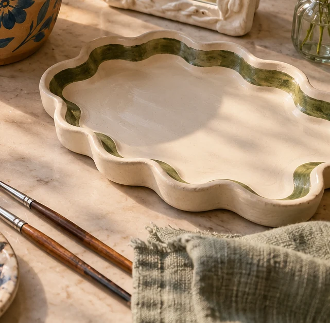Concept image of an olive-green hand-painted tray